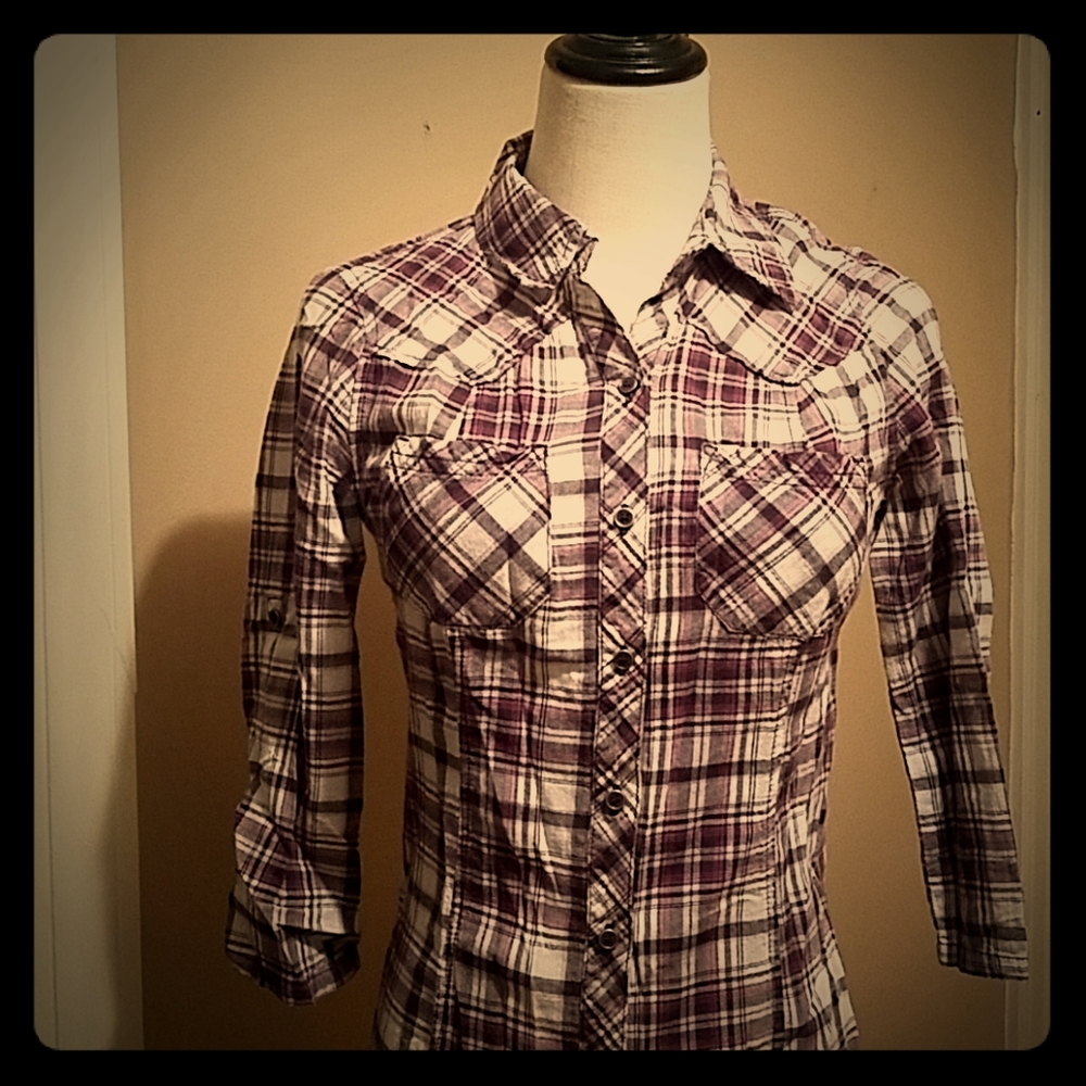 Plaid button down shirt (very fitted)